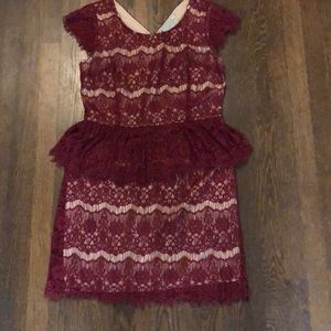Maroon lace peplum dress
